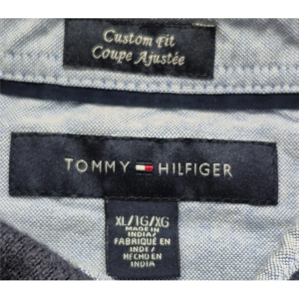 Tommy Hilfiger men's navy blue‎ striped polo shirt XL 100% Cotton Custom Fit
